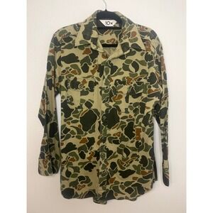 10X Vintage Camo Button Down Hunting Shirt Long Sleeve Duck Print Mens Large